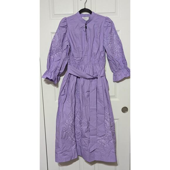 Hyacinth House Tuckernuck Midi Dress Medium Lilac Embroidered Puff Sleeve Cotton - Picture 6 of 14